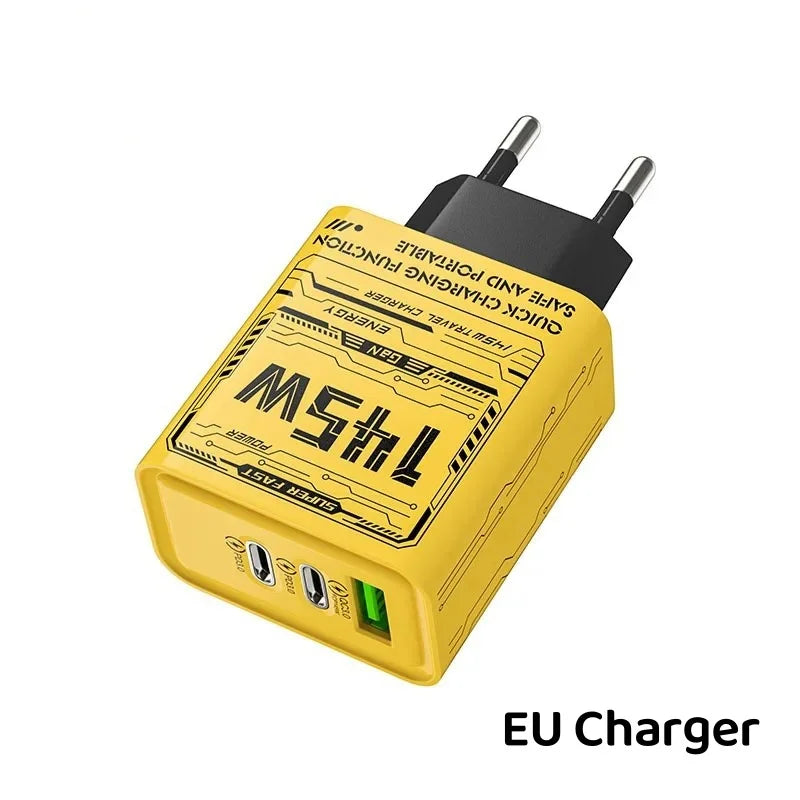 145W 3-Ports Phone Charger Ultra Fast Charging Type-C GaN USB-C QC 3.0 Super Charge Adapter For Huawei iPhone Samsung New